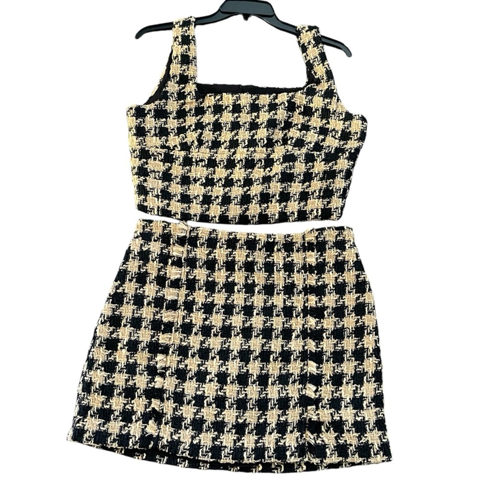 House Of Harlow 1960 Houndstooth Tweed Mini Skirt Set NWT